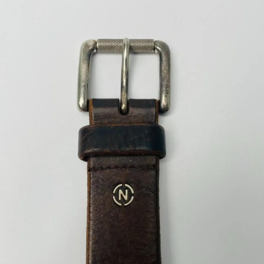 Nautica Jeans Co Mens Size 36 Dark Brown Italian Full Grain Leather Belt Roller